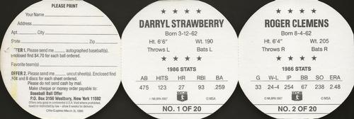 1987 Weis Winners Discs - Panels #1-2 Darryl Strawberry / Roger Clemens Back