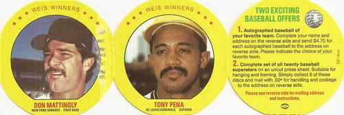 1987 Weis Winners Discs - Panels #5-6 Tony Pena / Don Mattingly Front
