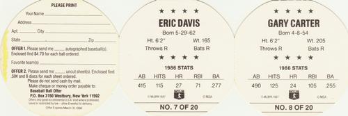 1987 Weis Winners Discs - Panels #7-8 Eric Davis / Gary Carter Back