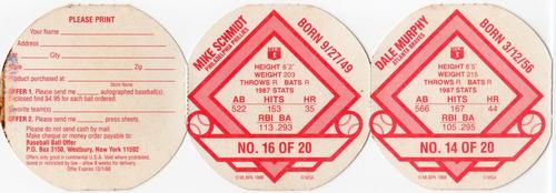 1988 Key Food Iced Tea Discs - 3-Disc Panels #14 / 16 Dale Murphy / Mike Schmidt Back
