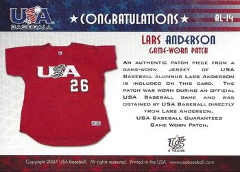 2006-07 USA Baseball Box Set  - Alumni Patriotic Patches #AL-14 Lars Anderson Back