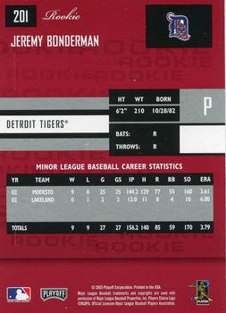 2003 Donruss/Leaf/Playoff (DLP) Rookies & Traded - 2003 Playoff Prestige Rookies & Traded #201 Jeremy Bonderman Back