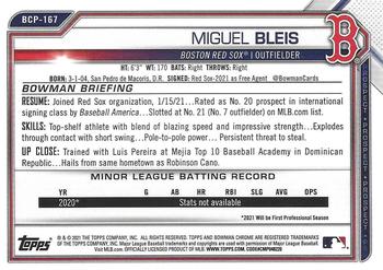 2021 Bowman Chrome - Prospects Mojo Refractor #BCP-167 Miguel Bleis Back