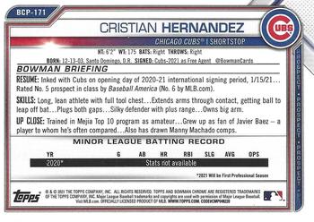 2021 Bowman Chrome - Prospects Mojo Refractor #BCP-171 Cristian Hernandez Back