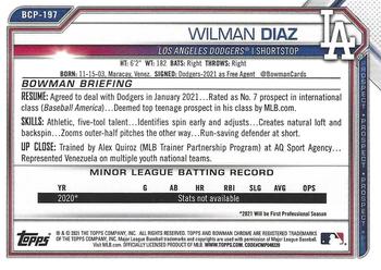 2021 Bowman Chrome - Prospects Mojo Refractor #BCP-197 Wilman Diaz Back