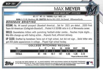 2021 Bowman Chrome - Prospects Mojo Refractor #BCP-201 Max Meyer Back