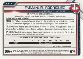 2021 Bowman Chrome - Prospects Mojo Refractor #BCP-207 Emmanuel Rodriguez Back