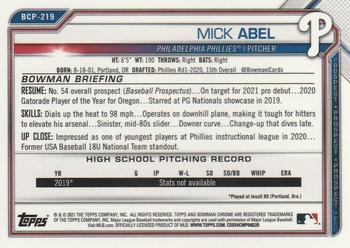 2021 Bowman Chrome - Prospects Mojo Refractor #BCP-219 Mick Abel Back
