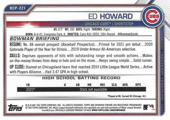 2021 Bowman Chrome - Prospects Mojo Refractor #BCP-221 Ed Howard Back