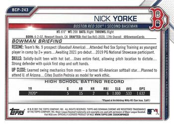 2021 Bowman Chrome - Prospects Mojo Refractor #BCP-243 Nick Yorke Back