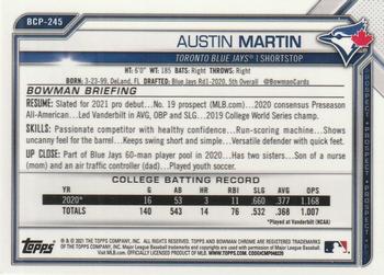 2021 Bowman Chrome - Prospects Mojo Refractor #BCP-245 Austin Martin Back