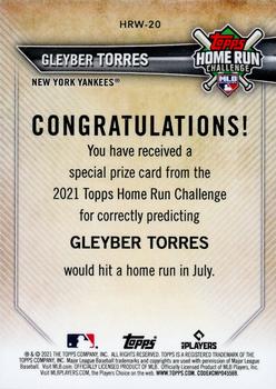 2021 Topps - Home Run Challenge Winners July #HRW-20 Gleyber Torres Back