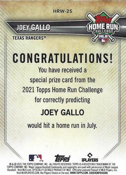 2021 Topps - Home Run Challenge Winners July #HRW-25 Joey Gallo Back