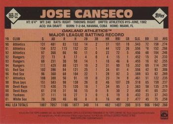 2021 Topps - 1986 Topps Baseball 35th Anniversary Green (Series Two) #86B-22 Jose Canseco Back