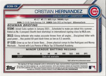 2021 Bowman Chrome - Prospect Autographs Mojo Refractor #BCMA-CH Cristian Hernandez Back