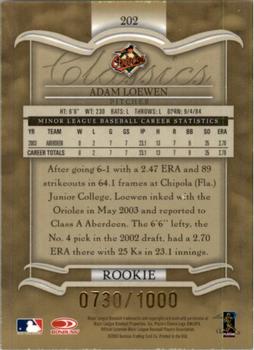2003 Donruss/Leaf/Playoff (DLP) Rookies & Traded - 2003 Donruss Classics Rookies & Traded #202 Adam Loewen Back