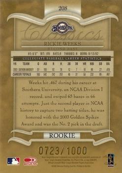 2003 Donruss/Leaf/Playoff (DLP) Rookies & Traded - 2003 Donruss Classics Rookies & Traded #208 Rickie Weeks Back