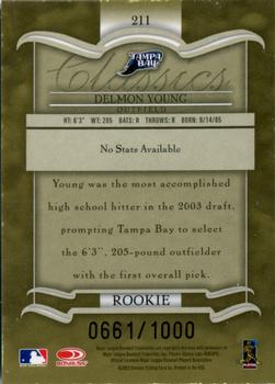 2003 Donruss/Leaf/Playoff (DLP) Rookies & Traded - 2003 Donruss Classics Rookies & Traded #211 Delmon Young Back