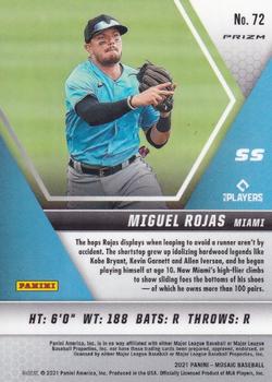 2021 Panini Mosaic - Reactive Red #72 Miguel Rojas Back