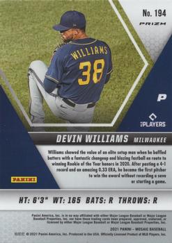 2021 Panini Mosaic - Reactive Red #194 Devin Williams Back