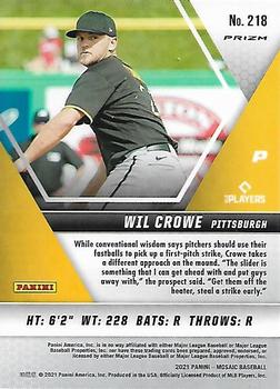2021 Panini Mosaic - Reactive Red #218 Wil Crowe Back