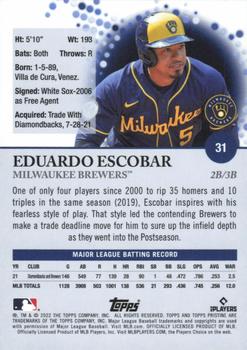 2022 Topps Pristine #31 Eduardo Escobar Back