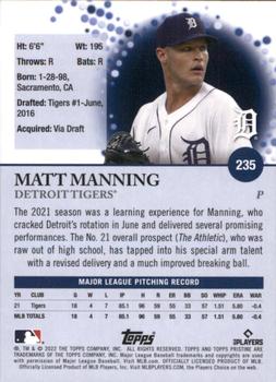 2022 Topps Pristine #235 Matt Manning Back