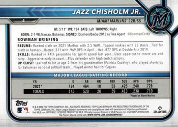 2022 Bowman #4 Jazz Chisholm Jr. Back