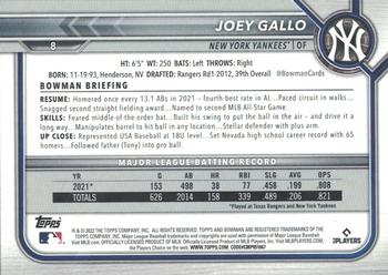 2022 Bowman #8 Joey Gallo Back