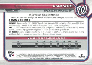2022 Bowman #10 Juan Soto Back