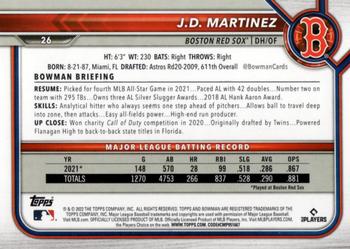 2022 Bowman #26 J.D. Martinez Back