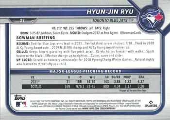 2022 Bowman #27 Hyun-Jin Ryu Back