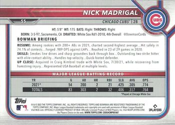 2022 Bowman #55 Nick Madrigal Back