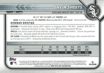 2022 Bowman #60 Gavin Sheets Back