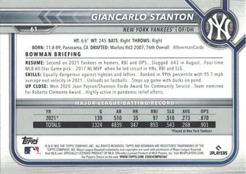 2022 Bowman #61 Giancarlo Stanton Back