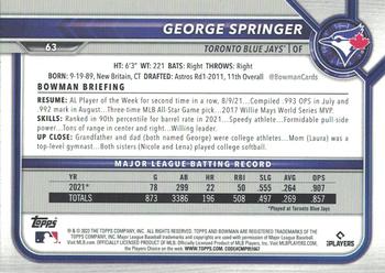 2022 Bowman #63 George Springer Back