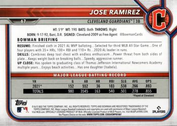 2022 Bowman #67 Jose Ramirez Back
