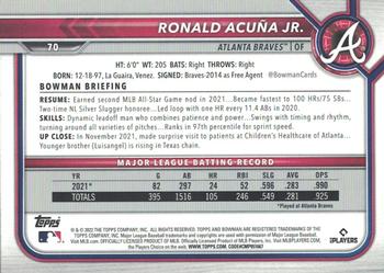 2022 Bowman #70 Ronald Acuña Jr. Back