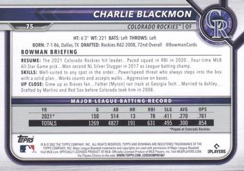 2022 Bowman #75 Charlie Blackmon Back