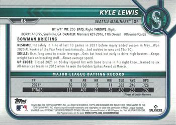 2022 Bowman #86 Kyle Lewis Back