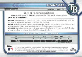 2022 Bowman #90 Shane Baz Back