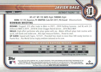 2022 Bowman #99 Javier Baez Back