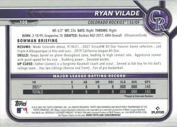 2022 Bowman #100 Ryan Vilade Back