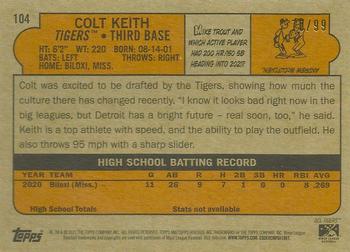 2021 Topps Heritage Minor League - Blue #104 Colt Keith Back
