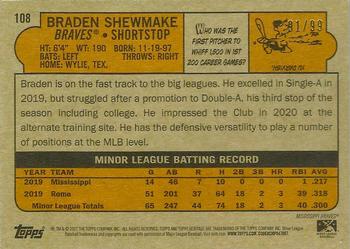 2021 Topps Heritage Minor League - Blue #108 Braden Shewmake Back