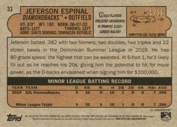 2021 Topps Heritage Minor League - Gold #33 Jeferson Espinal Back