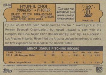 2021 Topps Heritage Minor League - Real One Autographs #ROA-HC Hyun-il Choi Back