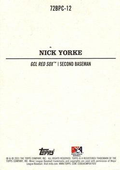 2021 Topps Heritage Minor League - 1972 Topps Baseball Poster Card #72BPC-12 Nick Yorke Back