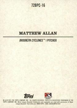 2021 Topps Heritage Minor League - 1972 Topps Baseball Poster Card #72BPC-16 Matthew Allan Back