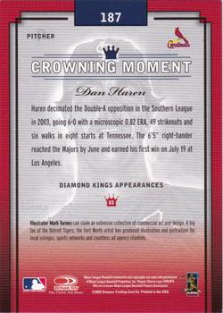 2003 Donruss/Leaf/Playoff (DLP) Rookies & Traded - 2003 Donruss Diamond Kings Rookies & Traded #187 Dan Haren Back